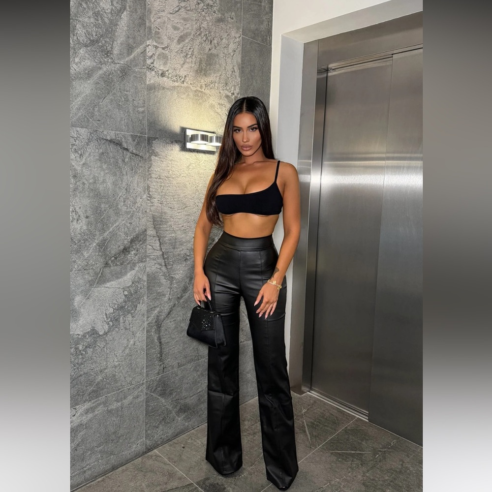 High waisted faux leather dress pants - flare